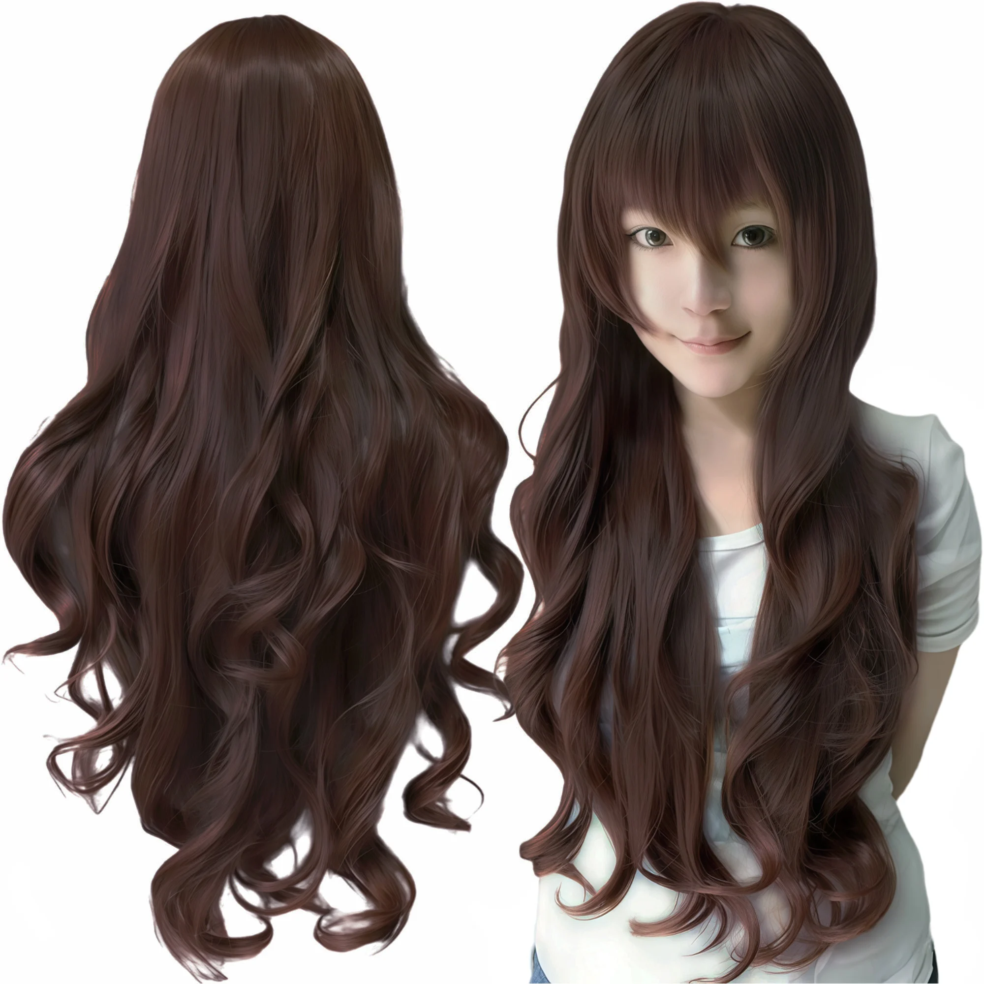 Peruca Sintética Marrom Avermelhada para Cosplay, Peruca Cacheada Estilo Lolita Anime Kyouko Hori, Peruca de Fantasia de Halloween para Mulheres