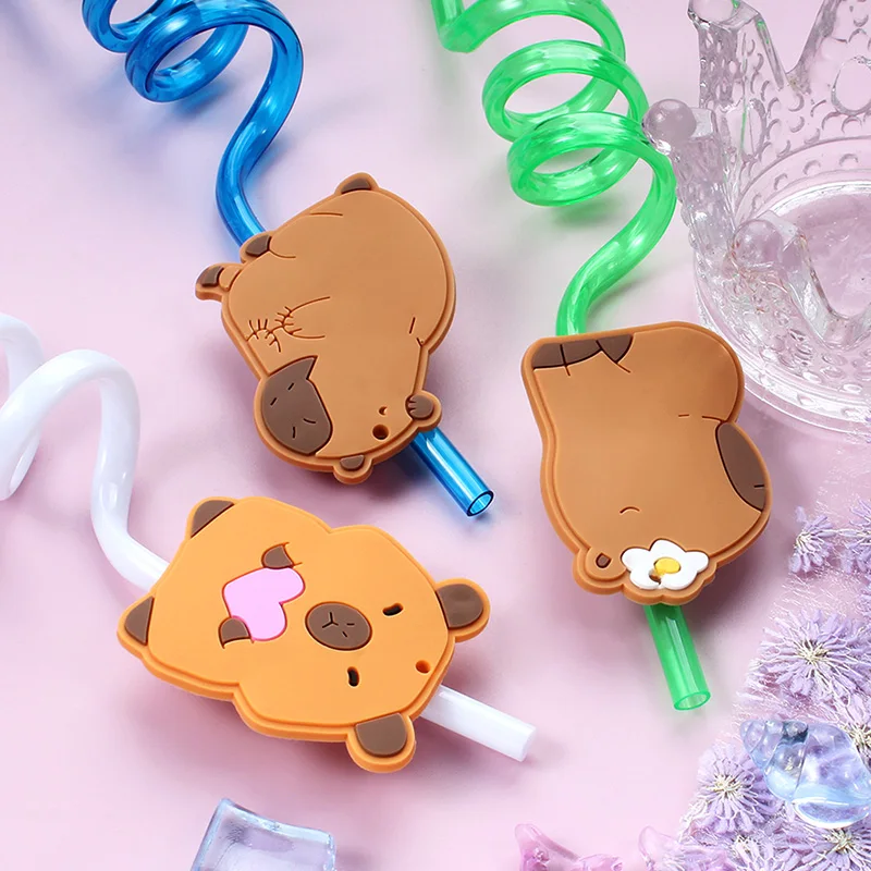 6-pack of capybara-themed reusable straws—perfect as party favors, birthday party supplies, and wedding decorations