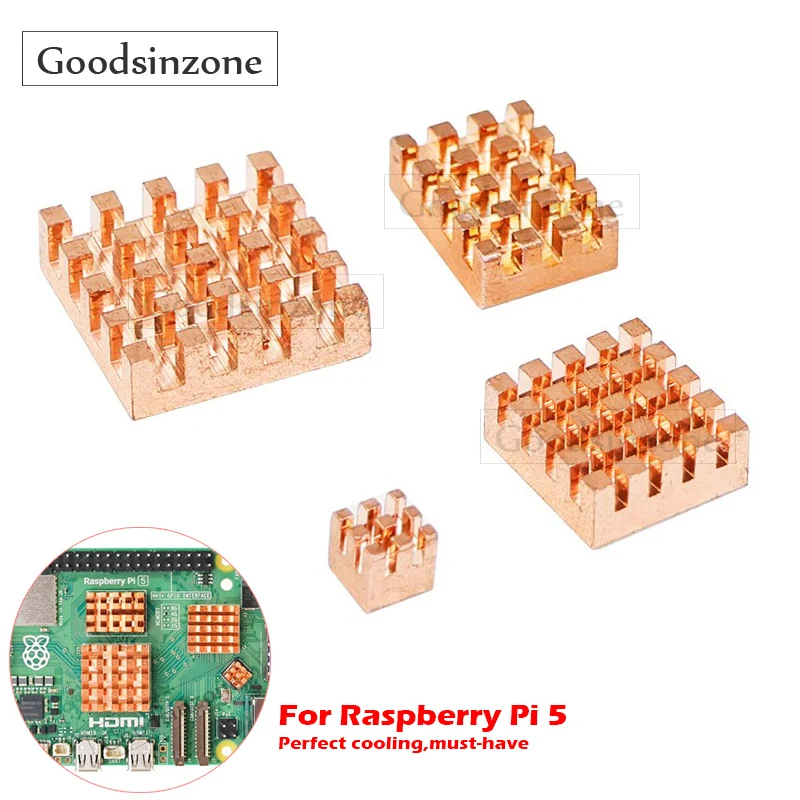 

4Pieces/lot Copper Heatsinks Kit for Raspberry Pi 5 with Thermal Conductive Adhesive Tape Cooling Cooler for Raspberry Pi 5