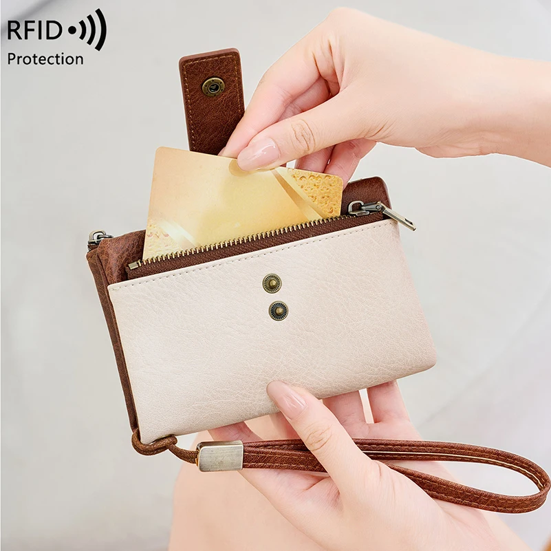 Western RFID Blocking Zipper Design PU Leather Three Floded Women Wallet Large Capacity Purse for Mens