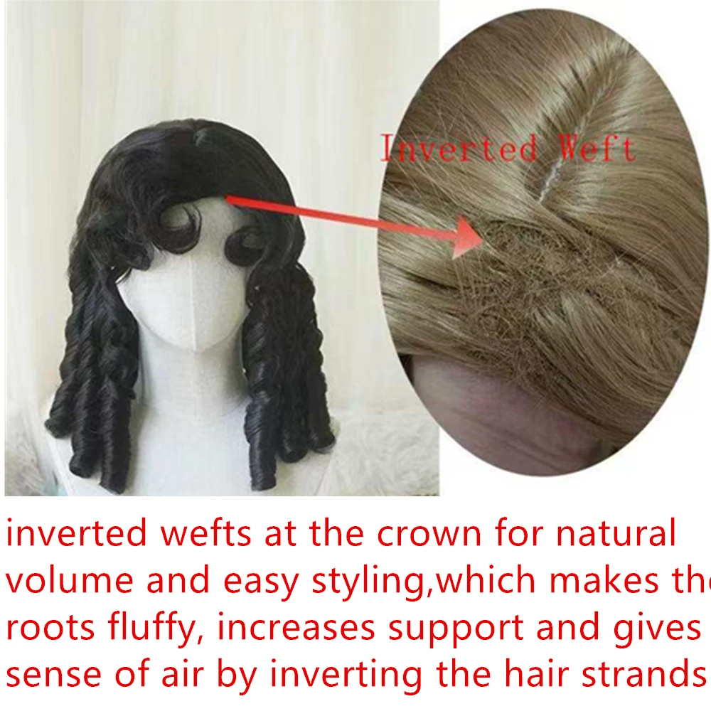 Synthetic Roman Roll Retro Princess Black Brown Golden Short Curly Hair With Bangs Lolita Anime Wig Oberl Woman Party CosplayWig