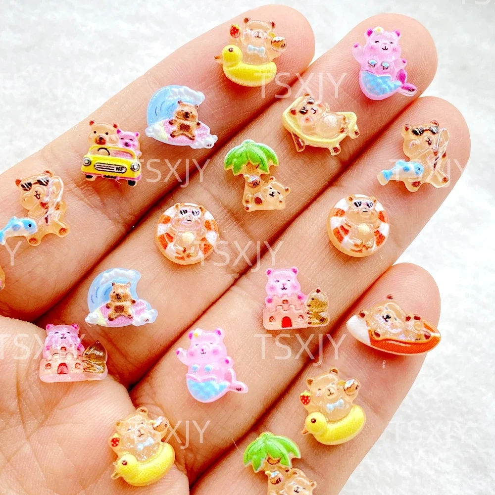 50 szt. żywicznych mini figurinek 3D w kształcie misia w kolorze kawy, płaskie, do scrapbookingu, aplikacji ślubnych, dekoracji paznokci i rękodzieła.