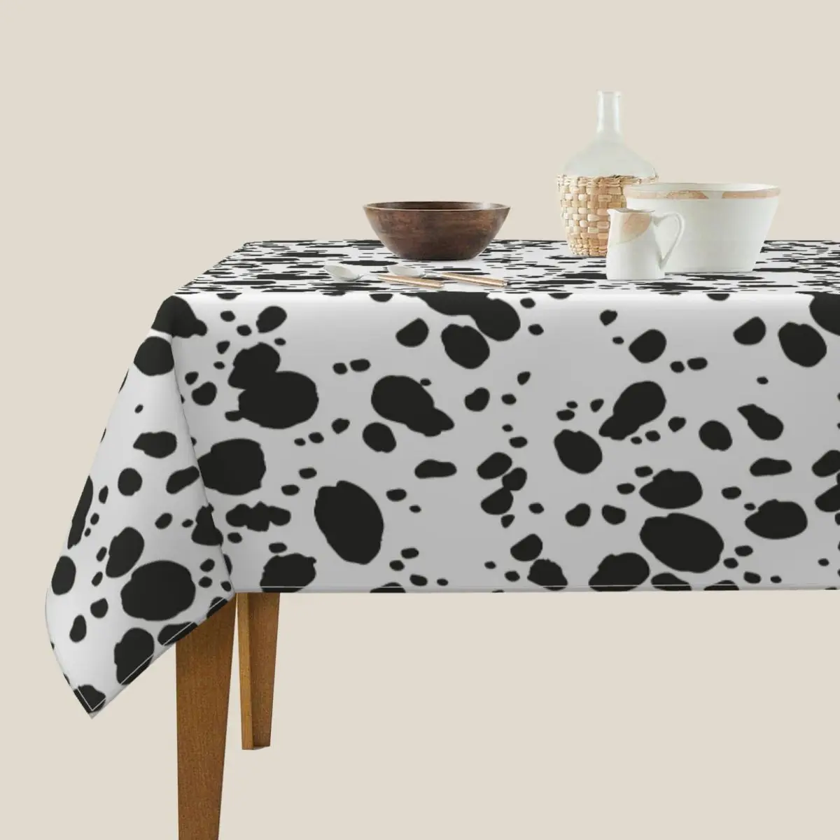 Black And Amp White Animal Print Dalmatian Dog Print Square Tablecloth Oilproof Table Cloth for Kitchen Dining Table Cover