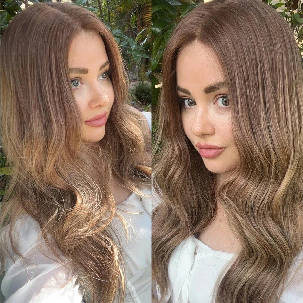 Highlight Brown Glueless Natural 5x5 Silk Base 16 inch Wave Jewish Human Hair Wig Baby Hair HD Lace European Hair Preplucked