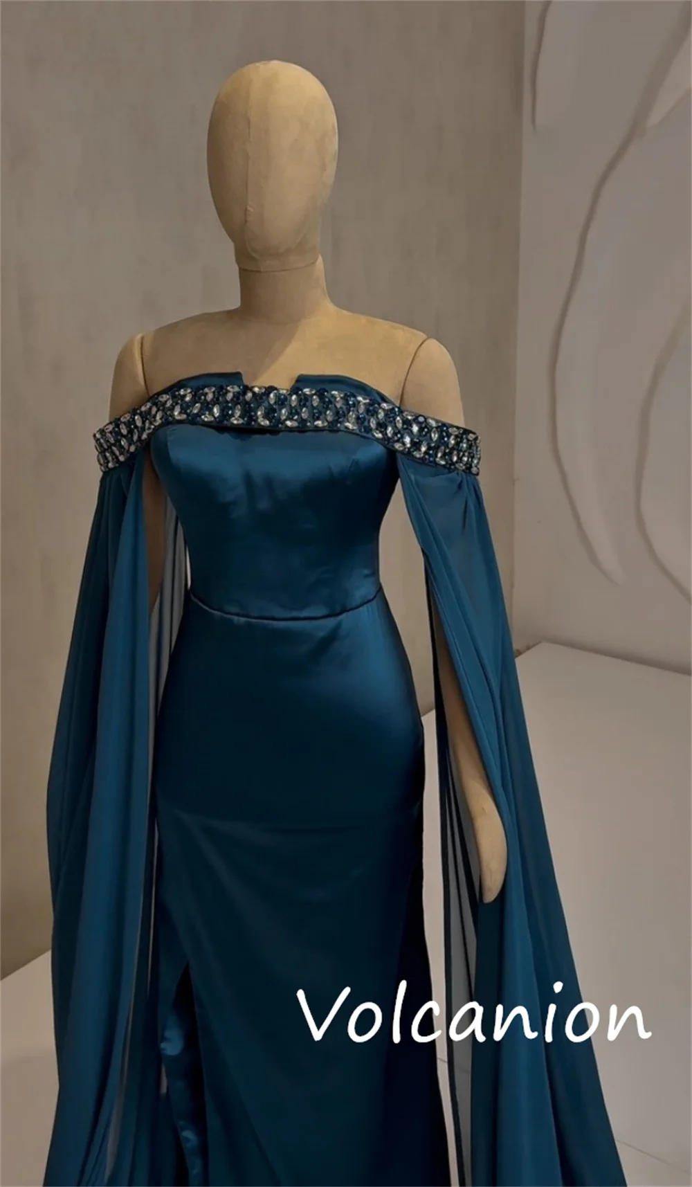 Customized Exquisite Charmeuse Sequined Pleat Straight Off-the-shoulder Long Dresses Bespoke Occasion