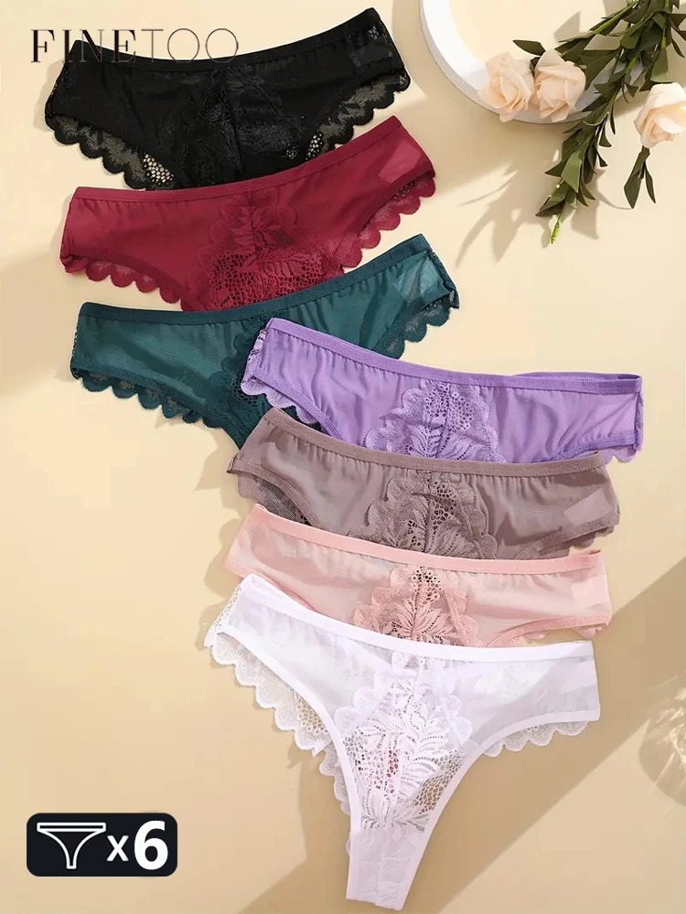 

6 шт., женские кружевные стринги с цветочным принтом, сексуальное дышащее нижнее белье, женское однотонное нижнее белье с низкой талией, удобные трусики-стринги