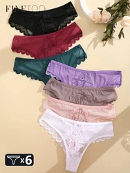6pcs Women Lace Floral Thongs Sexy Breathable Hollow Out Underwear Female's Solid Lingerie Low Waist Comfort G-string Panties