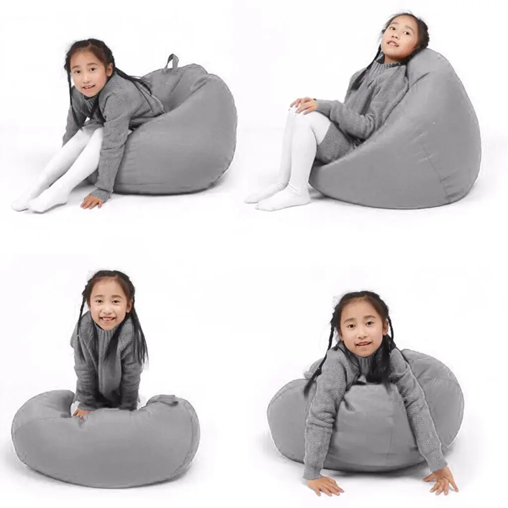 

Kids Bean Bag Chair Cover Linen Toy Storage Bag Multi Functional Sofa Slipcover for Stuffed Animals Room