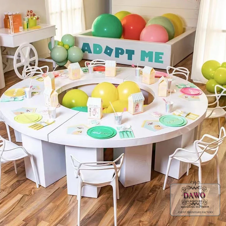 أنشطة طاولة حفلات الأطفال مزينة بأنشطة طاولة حفلات الزفاف الفاخرة المصنوعة من البلاستيك الأبيض PVC #2
