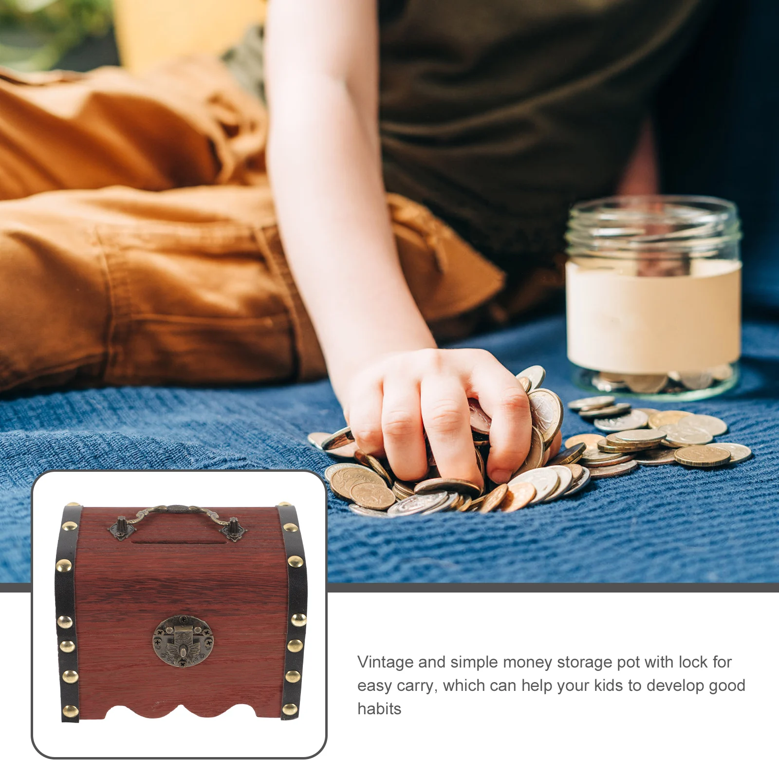 Houten Spaarpot Slot Vintage Schatkist Retro Geld Spaarpot Kinder Spaarpot Desktop Ornament Spaarpot Houten