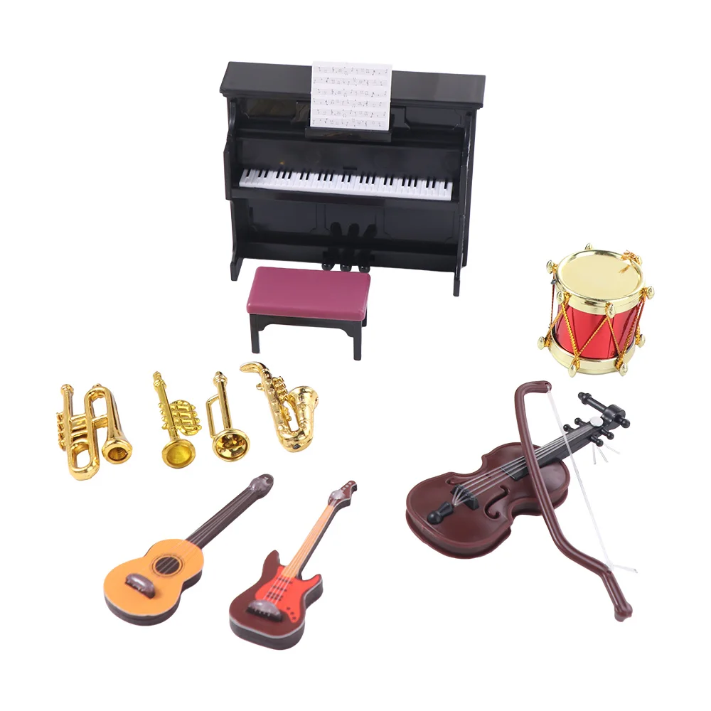 Strumento musicale per casa delle bambole in scala 1/12 tromba sassofono micro paesaggio in miniatura pianoforte chitarra decorazione scena violino tamburo