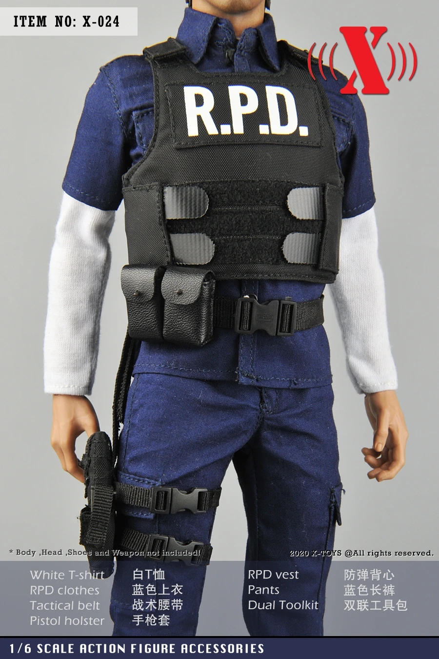 1/6 Scale Male Figure Accessories Cop Officer Outfit Police Costume RPD Soldier Clothes With T-shirt Vest Pants For 12