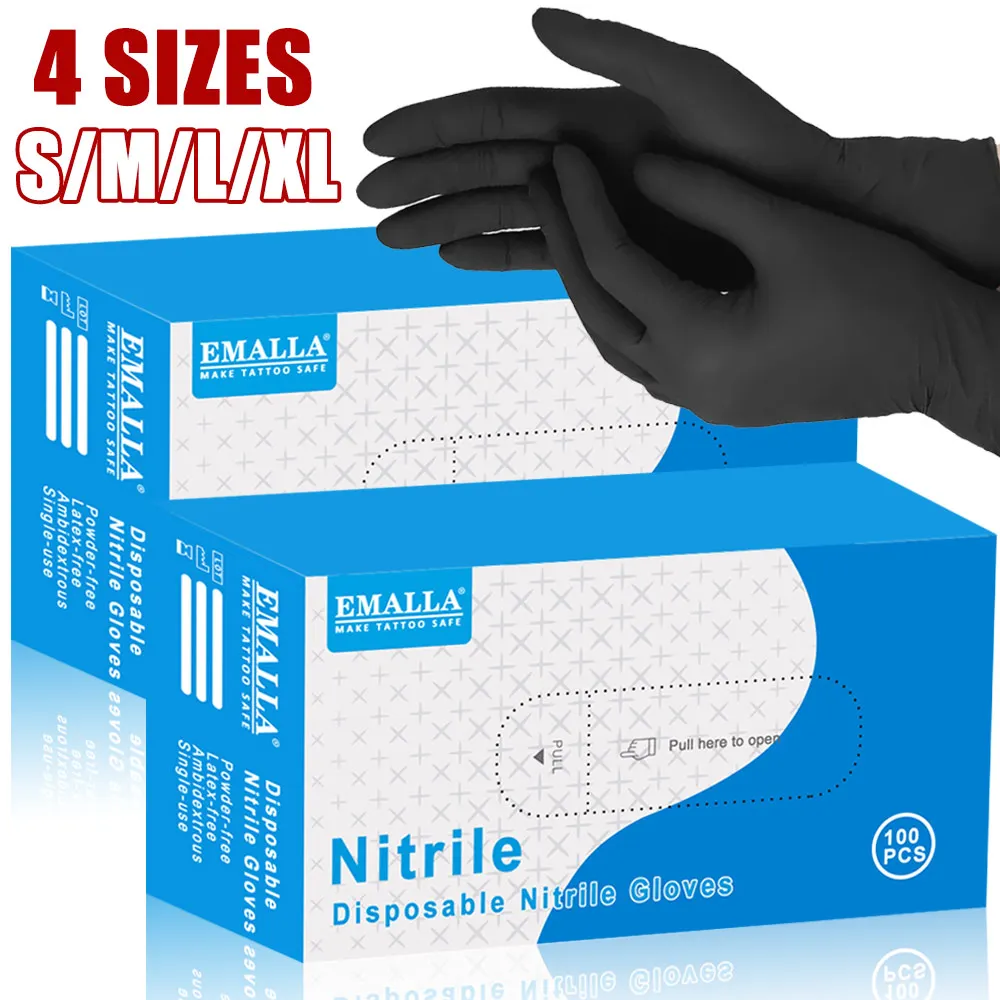 

100/50/20/10 шт. одноразовые нитриловые перчатки одноразовые черные водонепроницаемые перчатки для бытовой уборки кухня рабочая салон красоты