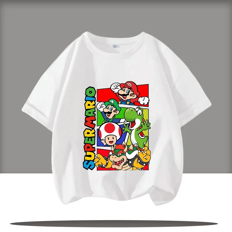 

Summer T-shirt Mario New Style Boys' Sport Shirt Children's Round-neck Short-sleeved Digital Cartoon Print Girls' Casual Top