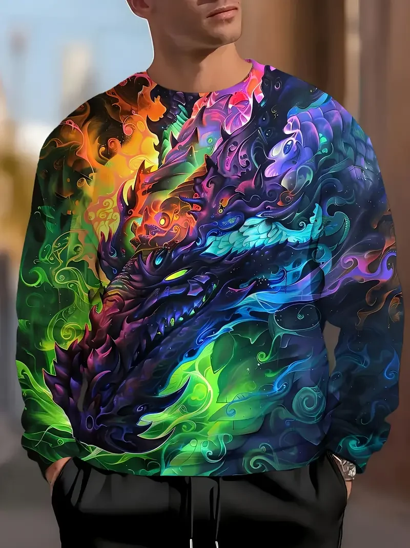 الفن ثلاثية الأبعاد مطبوعة لهب الجمجمة نمط رجل سترة كول العصرية البلوز الخريف الشارع طويلة الأكمام س الرقبة هوديس Y2k ملابس رجالي