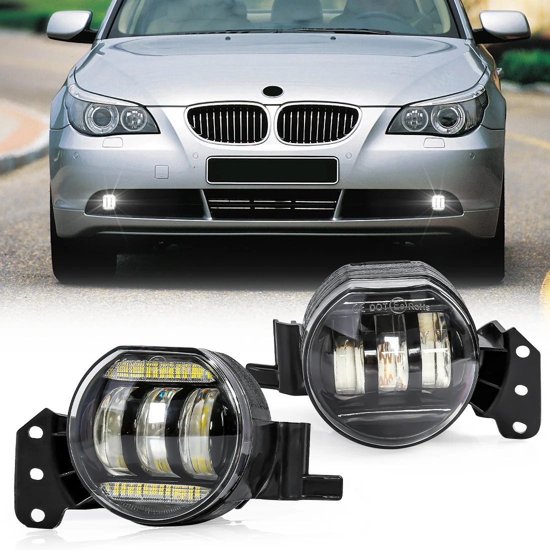 LED Fog Lamp For BMW E46 E60 E61 2003 2004 2005 2006 2007 2008 Foglight Car Front Bumper Headlight Angel Eyes Halogen Assembly