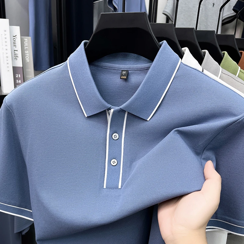 

High end fashion short sleeve polo shirt comfort breathable summer luxurious lapel T-shirt business casual new men's clothing