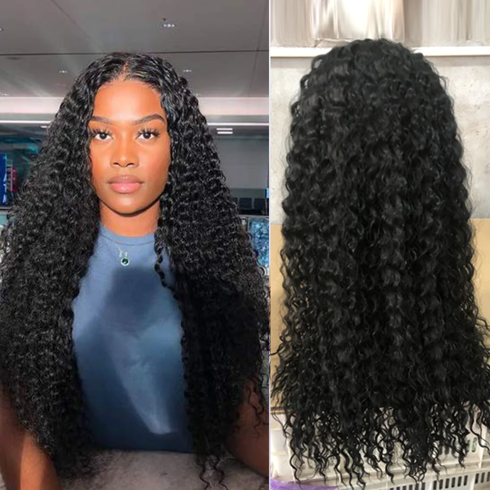 Perucas de renda afrokinky encaracoladas para mulheres, cabelo sintético longo, peruca de renda preta, parte profunda Borgonha, alta temperatura