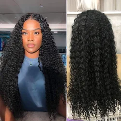 Perucas de renda afrokinky encaracoladas para mulheres, cabelo sintético longo, peruca de renda preta, parte profunda Borgonha, alta temperatura