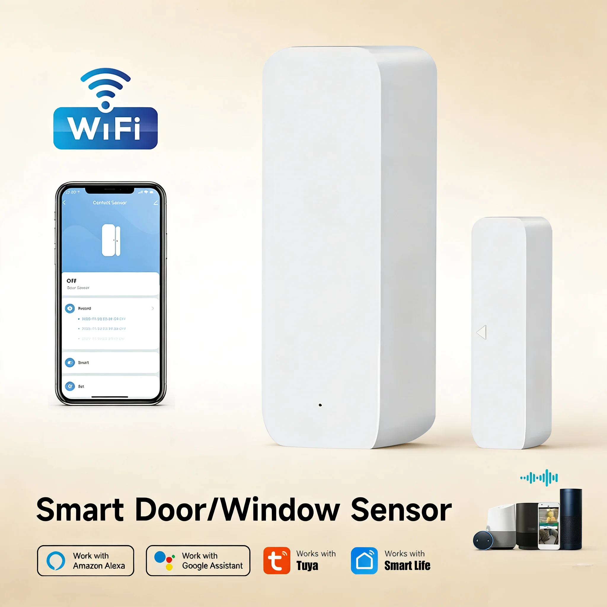 

Беспроводной Wi-Fi датчик безопасности для дверей и окон, умная сигнализация Tuya, магнитный детектор проникновения, работает с Alexa и Google Assistant