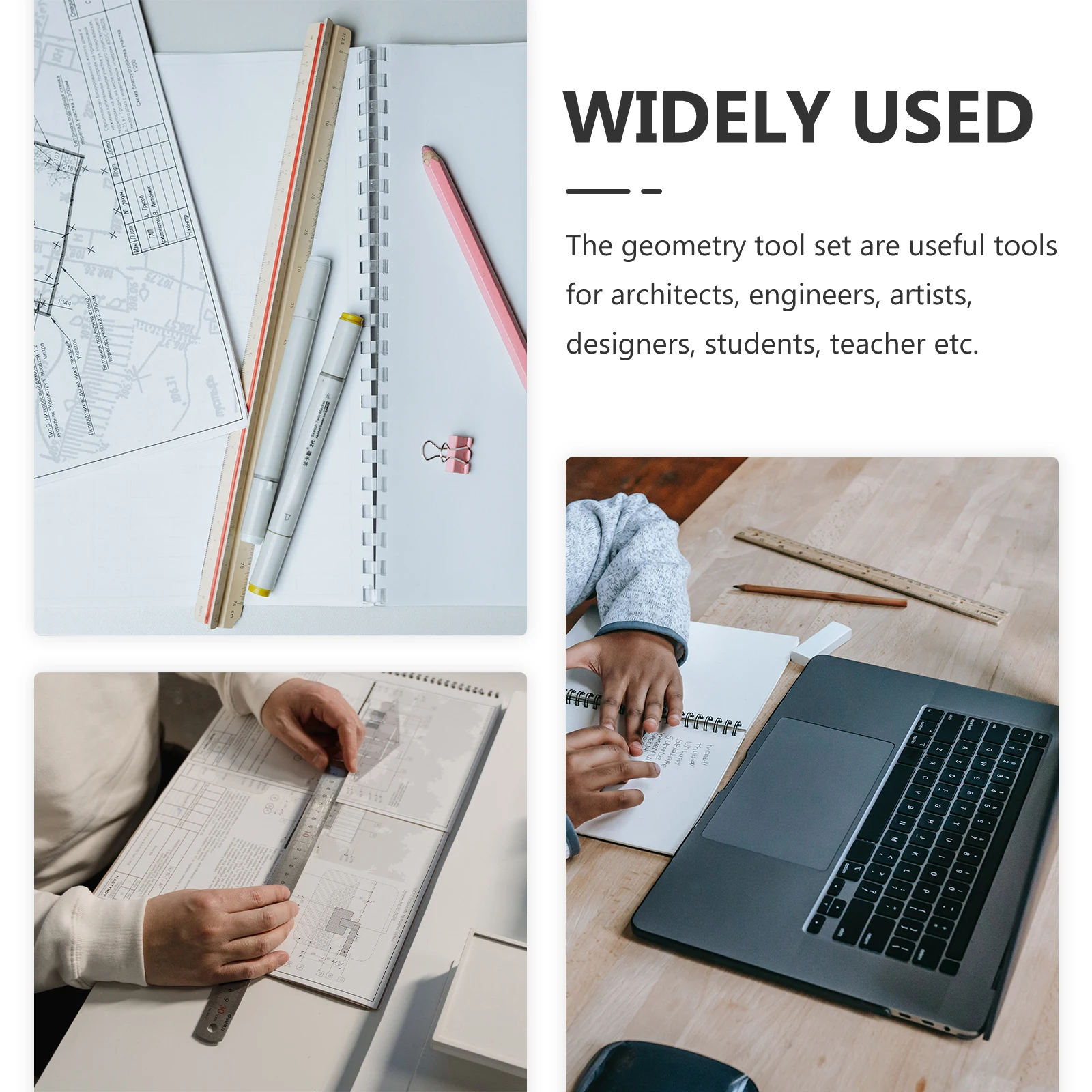 Tool Set Metal Ruler Protractor Triangle Plate Portable School Stationery Students Teachers Designers Architects Long