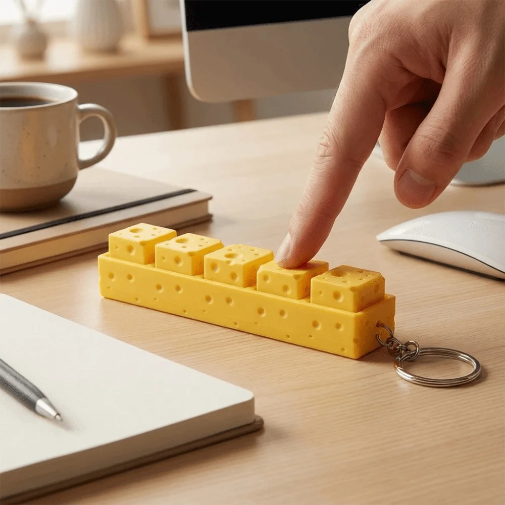 Lovely Cheese Shape Cheese Clicker Fidget Keychain Clicking Sound Tactile Keyboard Press Finger Lightweight Material