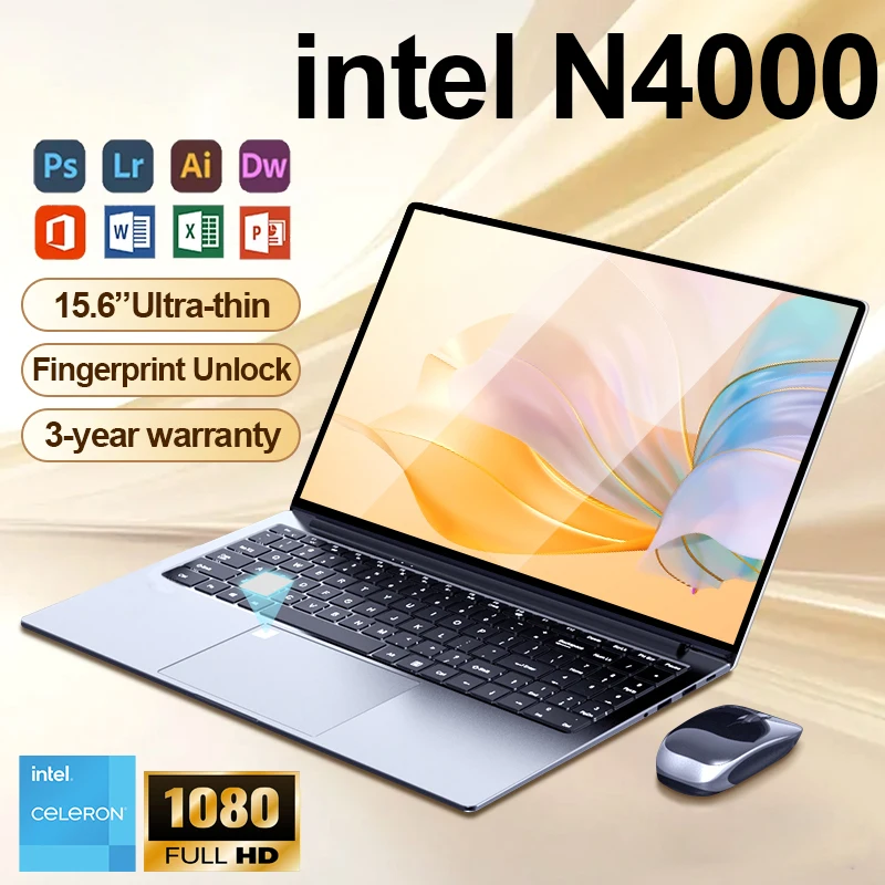 2025 Ultra-thin Business Laptop windows 11 Intel Celeron N4000 16GB RAM 1TB 2TB SSD 15.6