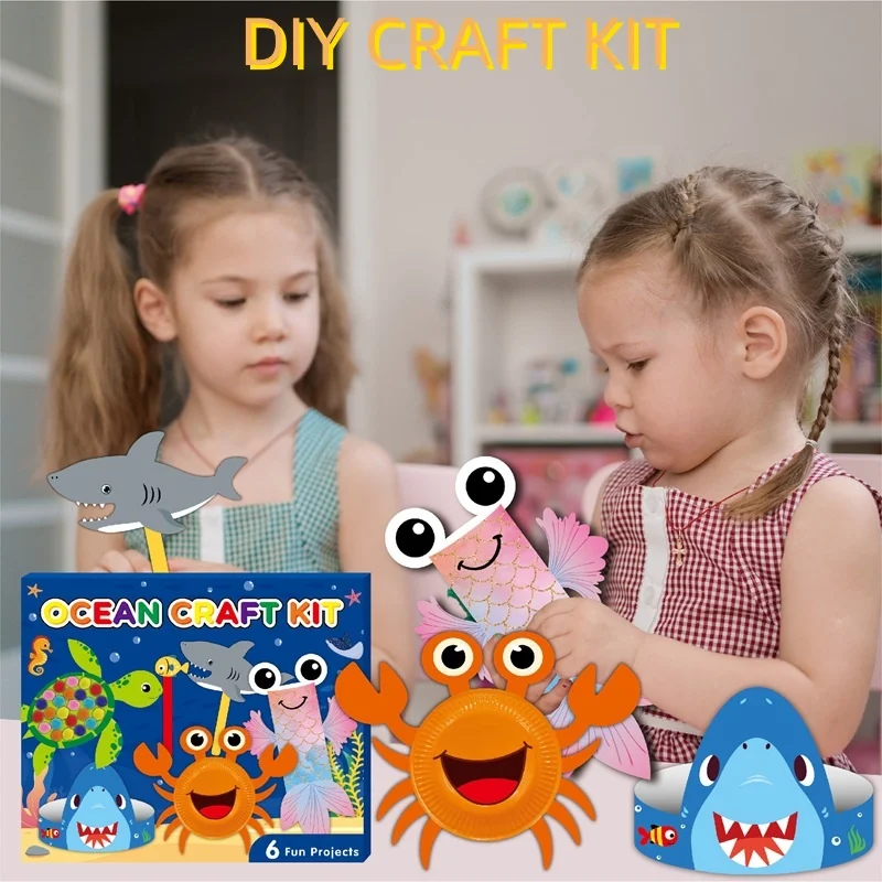 

Детские поделки ручной работы на морскую тематику: мультяшные оригами, 6 тематических наборов, DIY-куклы, коллажи из шерстяных шариков, игрушки для самостоятельной сборки.