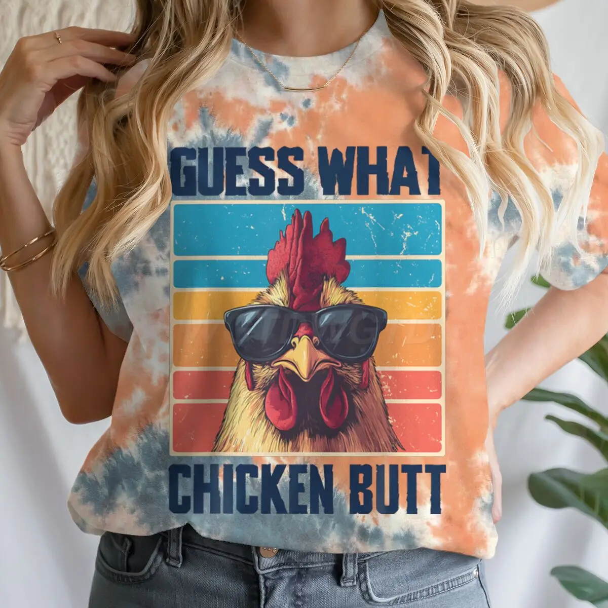

Guess What Chicken.. Printing Short Sleeve T Shirt Women Men Fun Animal Chicken Theme T-shirts Fashion Unisex Tie-dye Streetwear