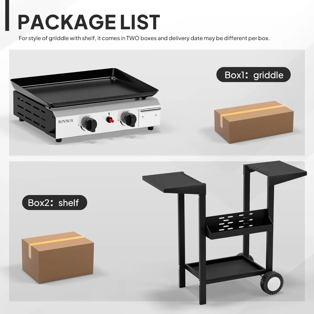 Pemanggang Propana Portabel 2 Tungku, Pemanggang Gas 20.000 BTU dengan Nampan Berlapis Enamel, Pemanggang Permukaan Datar dengan Pengapian Elektronik