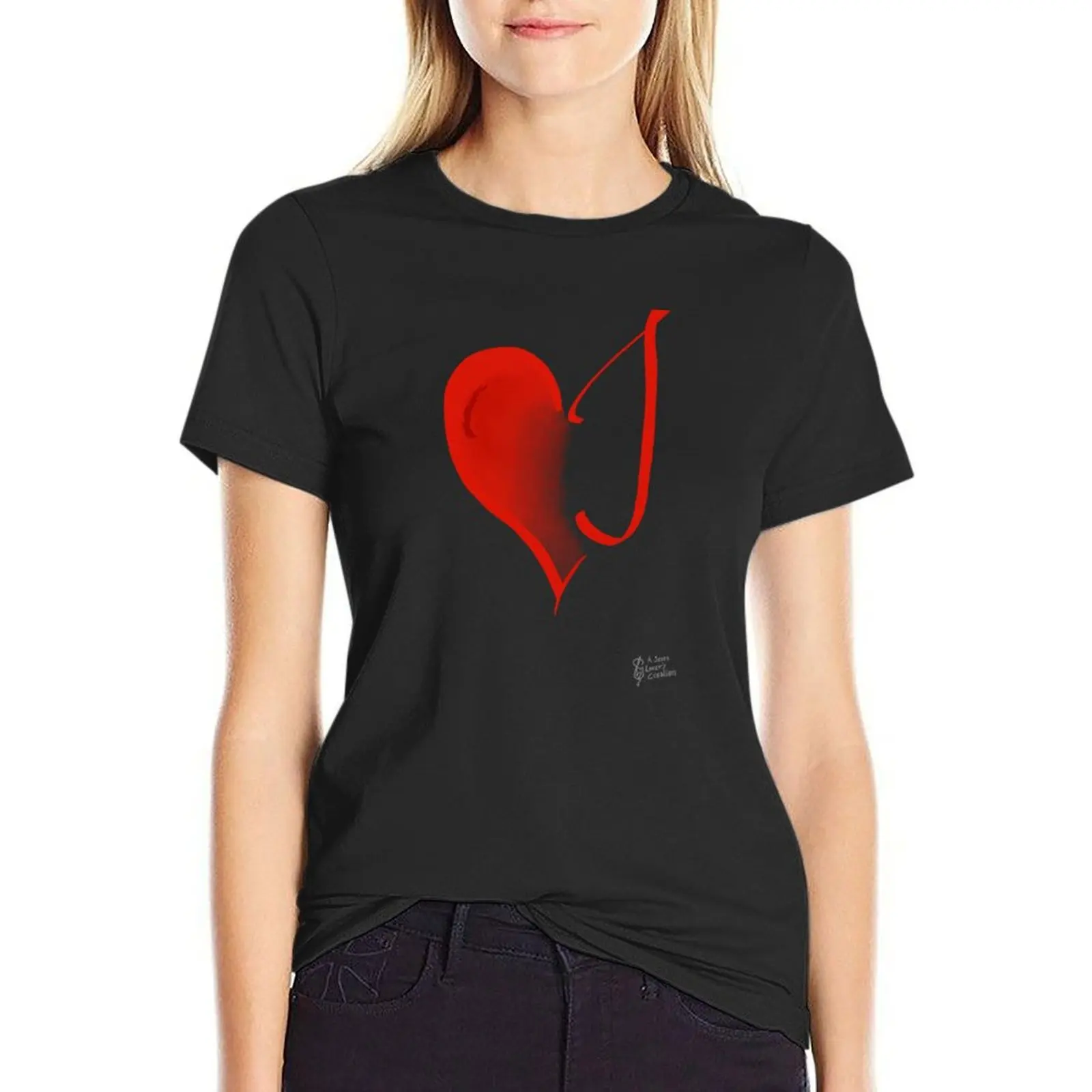 Listening Heart - Red T-Shirt cute tops female lady clothes cropped t shirts for Women