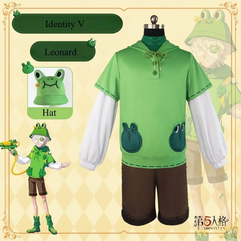 

Leonard Costume Game Identity Ⅴ Cosplay Fire investigator Cos Green Frogs Dress Up Top Pants Hat Full Set for Women Theme Party