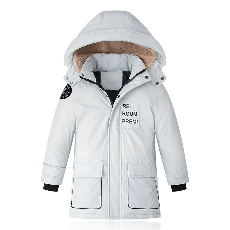 Boys Kids Long Loose Thick White Duck Down Jacket Black,Blue,Yellow Baby Coat, Teenagers Hooded Padded Jacket Clothes Winter