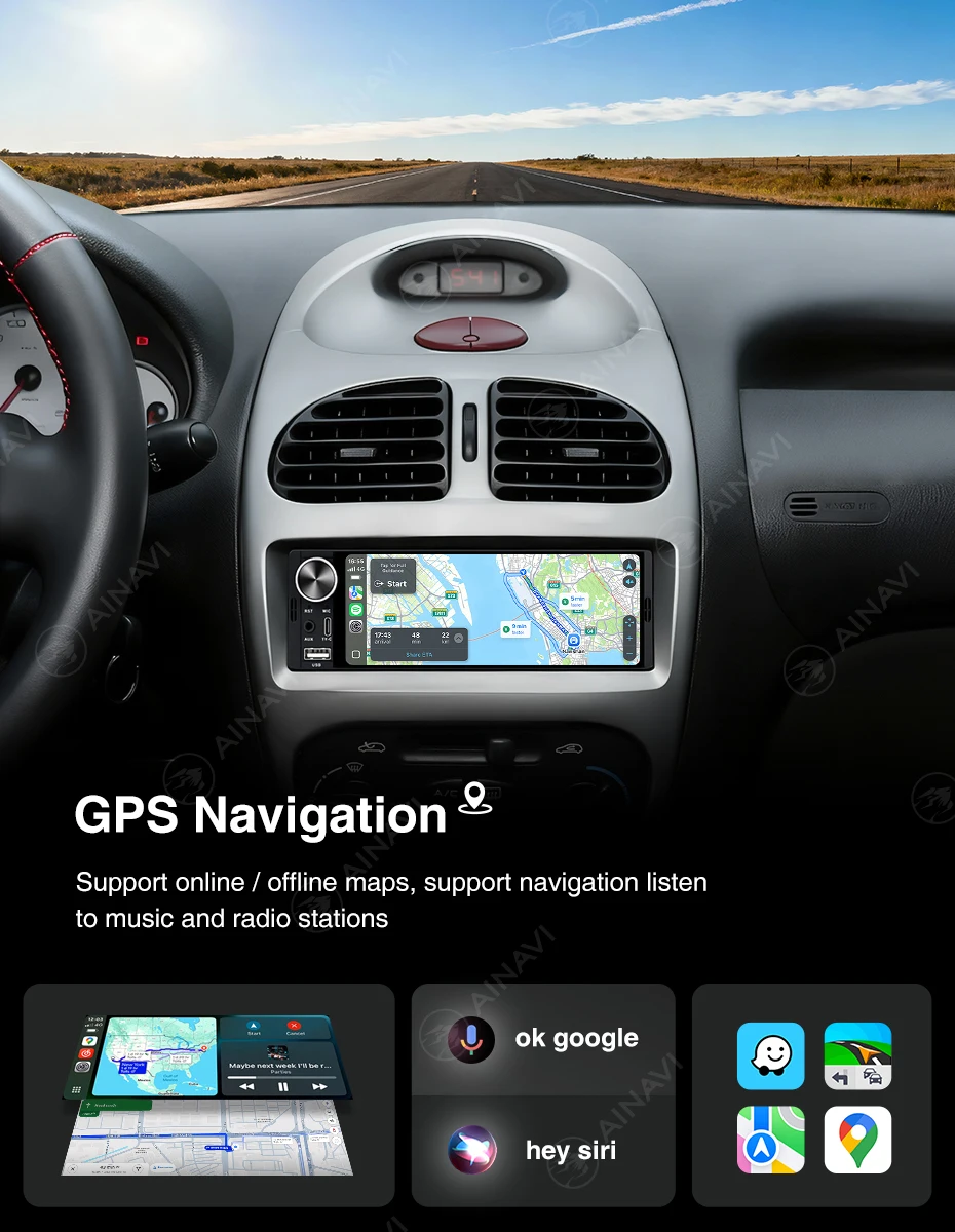 AINAVI K40 Universelles 1 DIN Autoradio Kabelloses Carplay Android HD 1280*720 IPS Touchscreen Single Din Autoradio 1DIN Multimedia – Detail 10