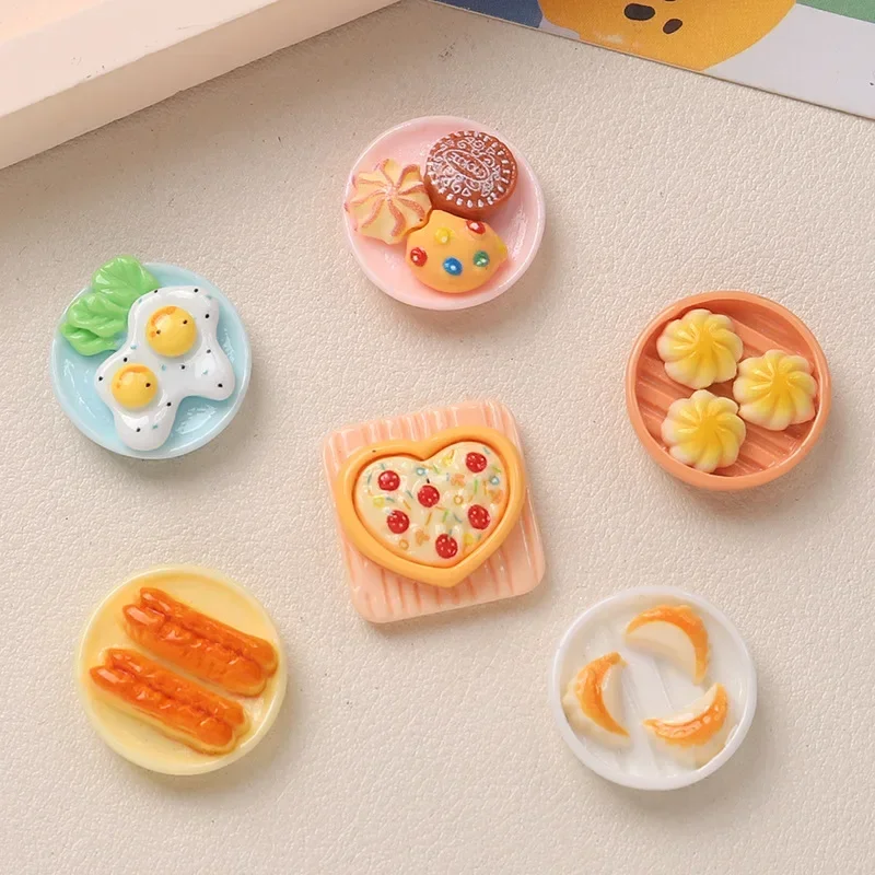 10/100pcs Resin Accessories Miniatures Breakfast Series DIY Dollhouse Handmade Hairpin Phone Case Buckle Materials Home Decor
