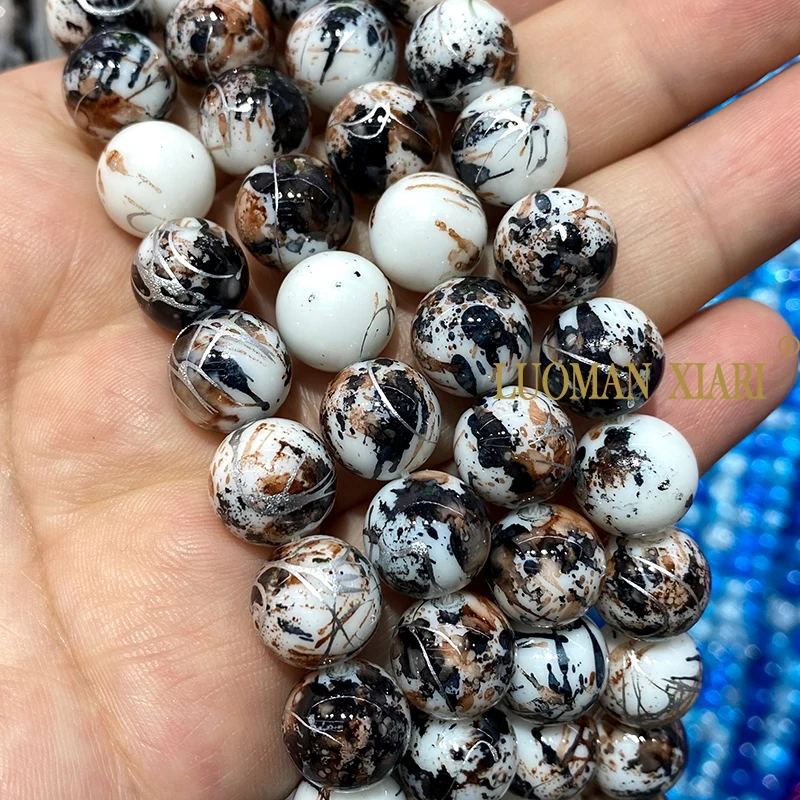 Natural Stone Roasted White Jades Black Coffee Round Spacer Beads for Jewelry Making DIY Earrings Bracelet Charms Accessories