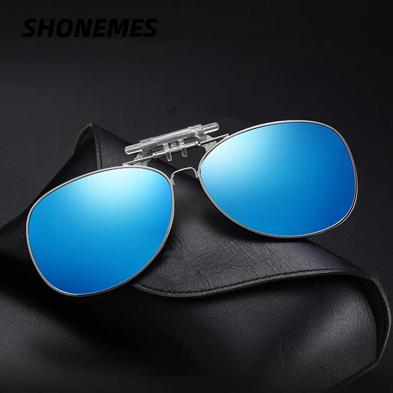 

SHONEMES Clip-on Pilot Sunglasses Polarized Men Women Flip Up Eyewear Silver Frame Driving Shades for Prescription Glasses