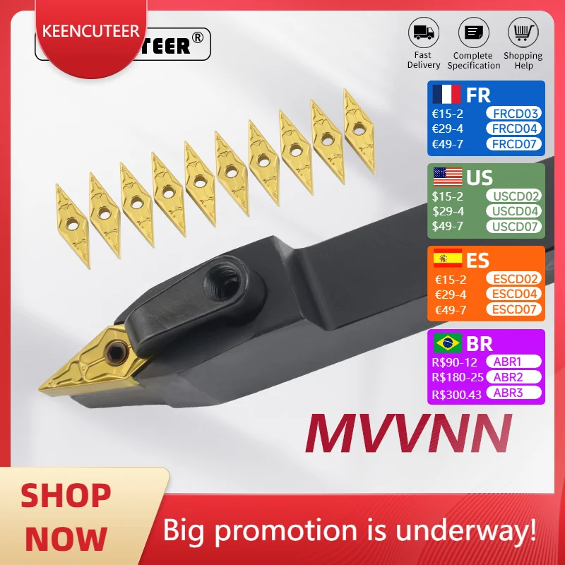 

MVVNN1616 MVVNN2020 MVVNN2525 MVVNN3232 External Turning Tool Holder VNMG16 Carbide Inserts MVVNN Lathe Cutting Machine Tools
