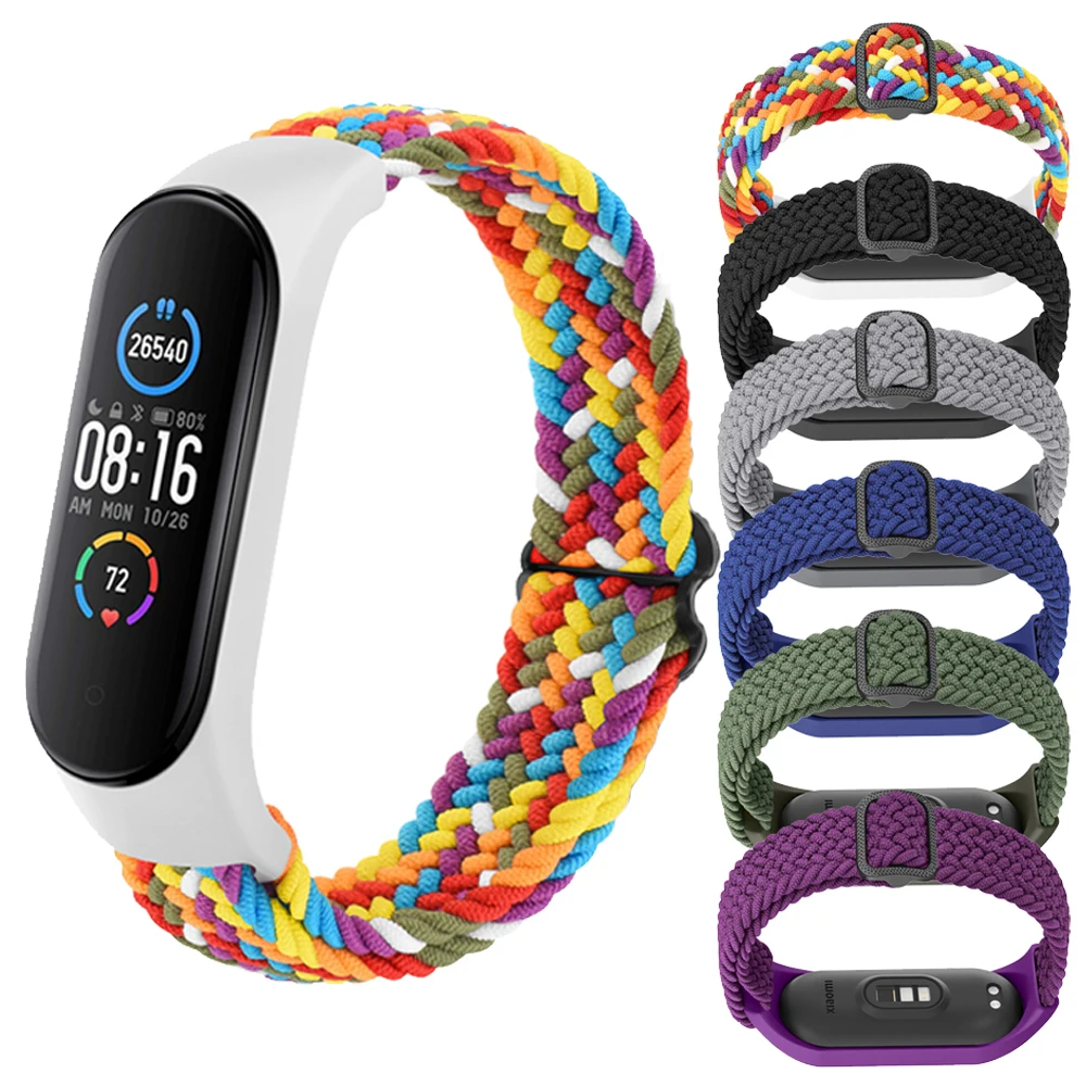 Correa trenzada para reloj Xiaomi Mi Band, pulsera elástica ajustable para Amazfit Band 5, 7, 6, 5, 4 y 3