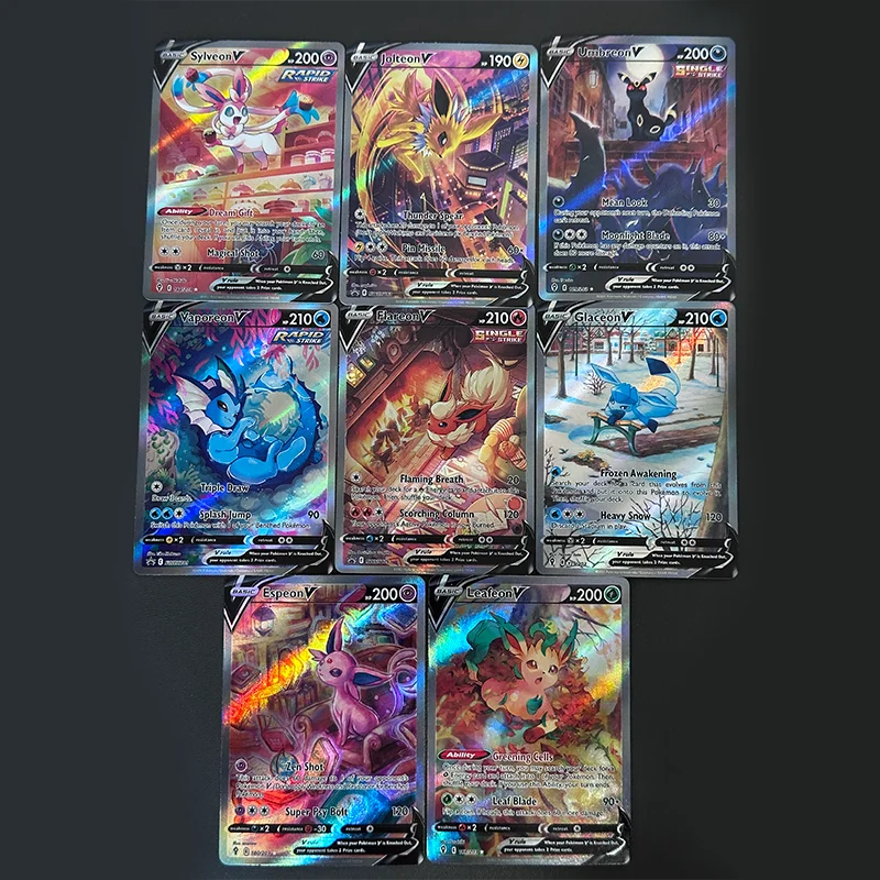 

Коллекционные карточки DIY Pokemon: Espeon, Flareon, Vaporeon, Eevee, Umbreon, Leafeon V (альтернативный арт) из серии Evolving Skies