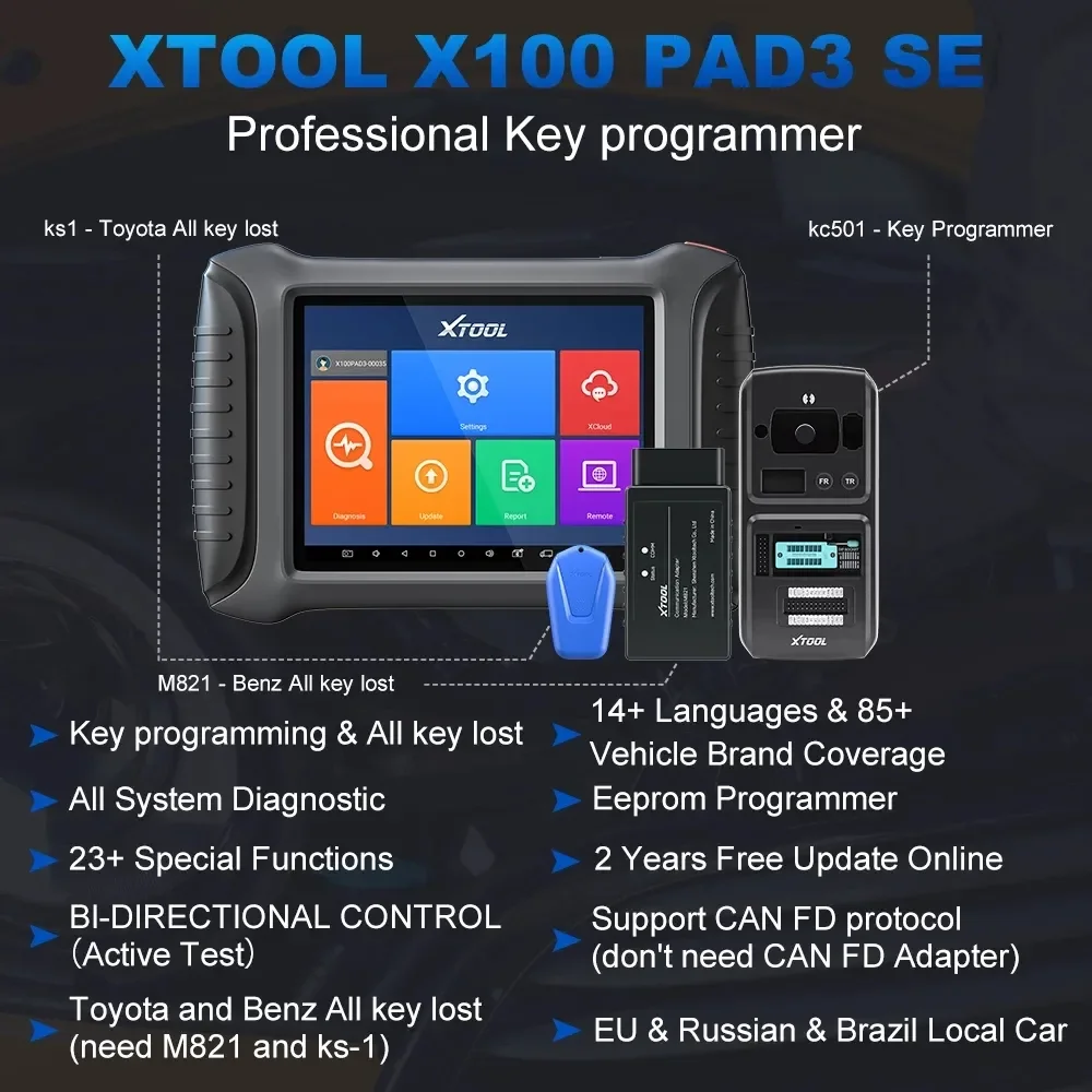 XTOOL X100 PAD3 SE Auto Key Programmer for All Key Lost X100 Pad Elite Diagnoses Programming Tool For LADA/ Renault/Benz/Ford