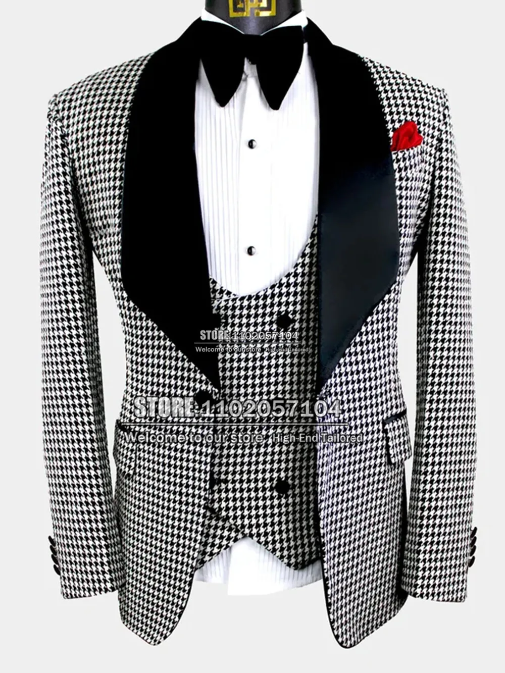 Spring/Autumn Wedding Suits For Men Slim Fit Black Lapel Jacket+Vest+Pants 3 Pieces Plaid Tweed Wollen Prom Party Tuxedo 2022