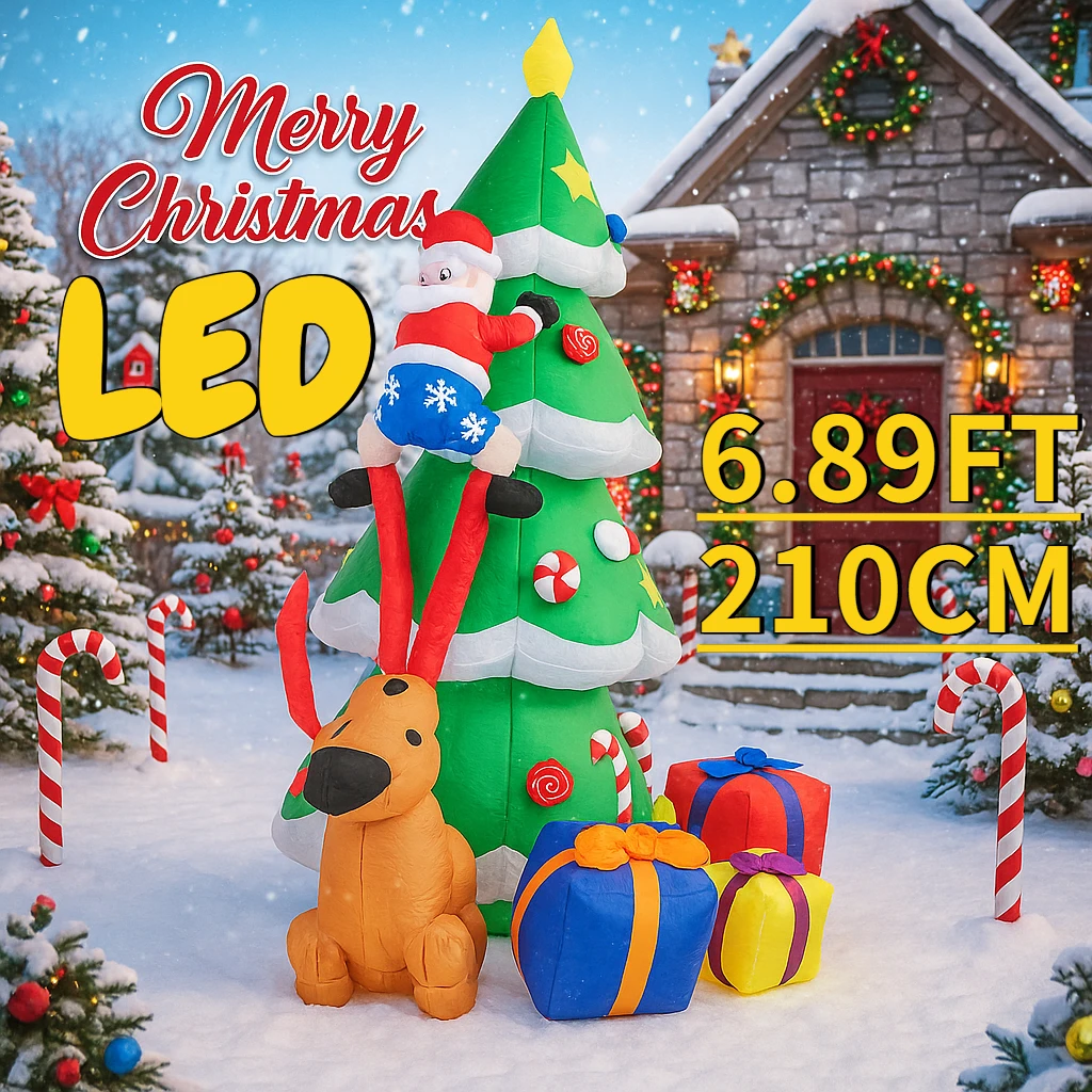 6.89FT عيد الميلاد سلسلة نفخ نموذج زينة عيد الميلاد ساحة سانتا كلوز شجرة الكلب ديكور الحديقة حفلة LED عطلة لوازم المنزل هدية
