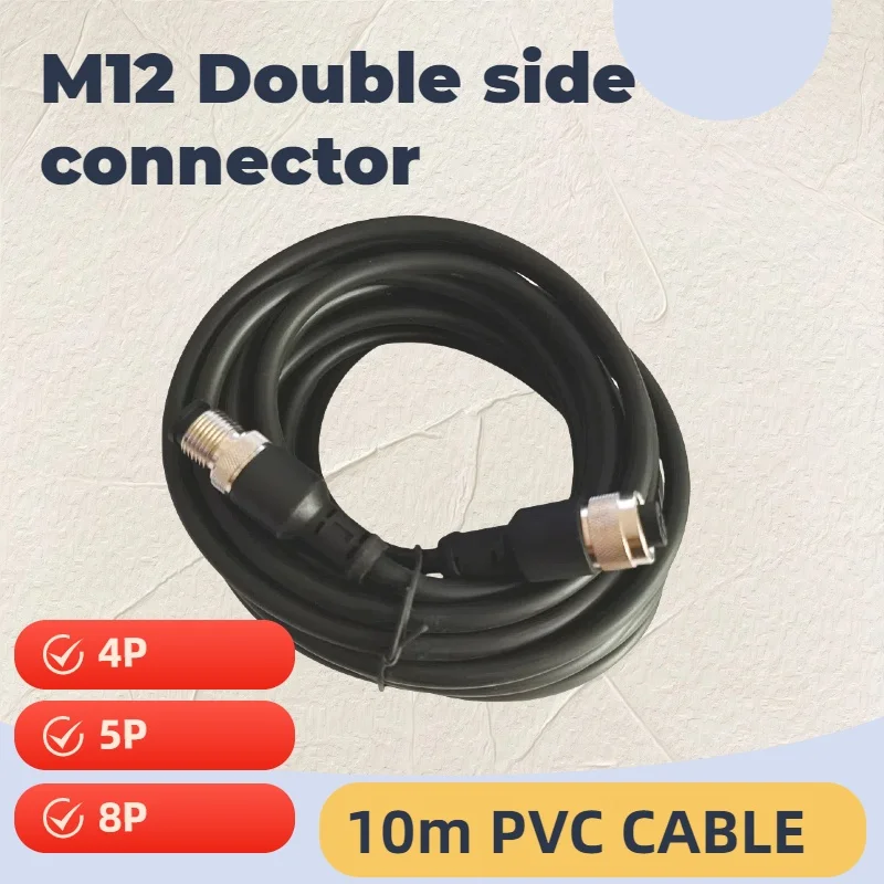 M12 Connector boule side plug 10m Cable plug Male to Female 4P 5P 8Pin 12P PVC line A Type angle & straight