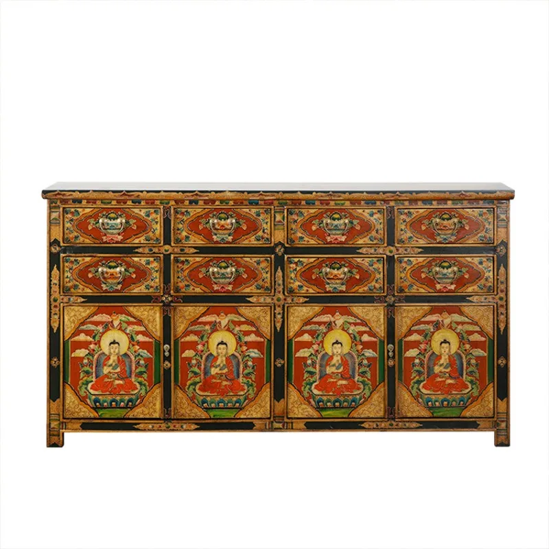 New Chinese-style solid wood porch cabinet, multi-bucket cabinet partition side cabinet