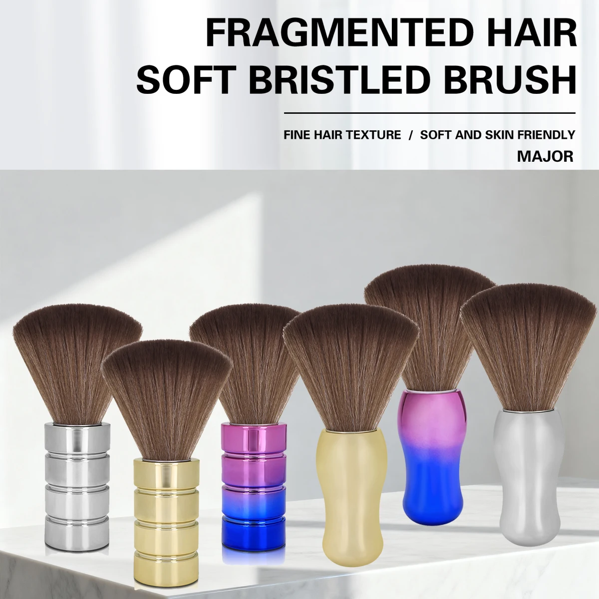 

Professional Electroplated Hair Duster Brush, Natural Fiber Barber Tool for Salon & Home Hair Removing & Styling