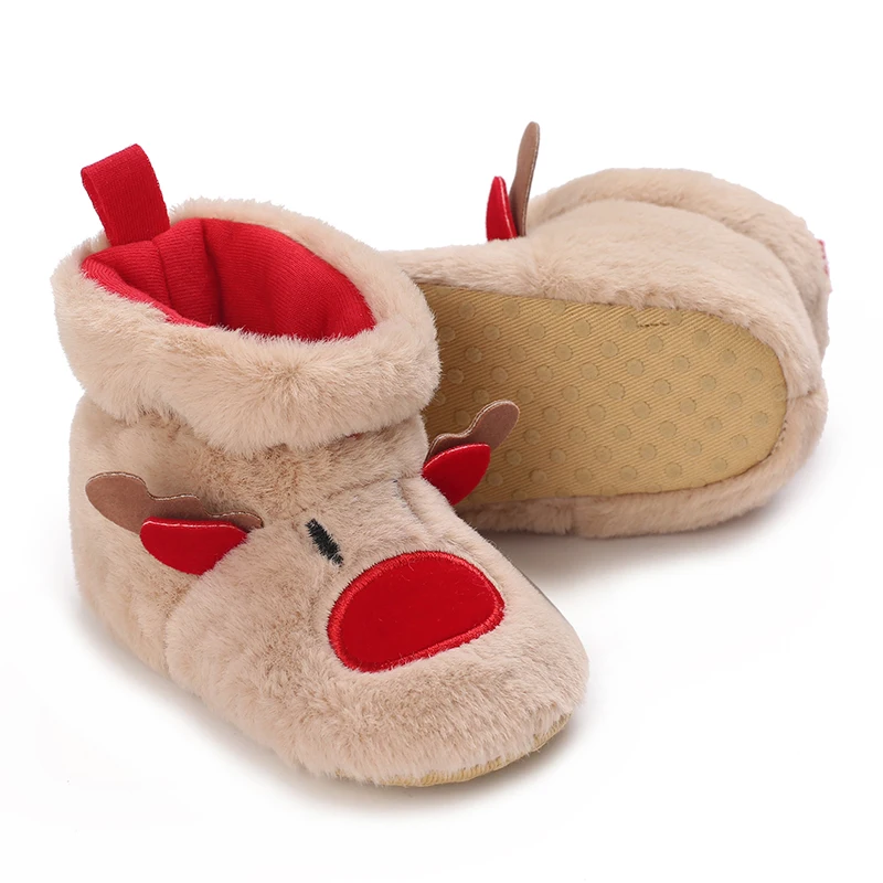 0-18M Baby Shoes Boys and Girls' Walking Shoes Winter Warm Cotton Shoes Christmas Cute Elk Snow Boots First Walker