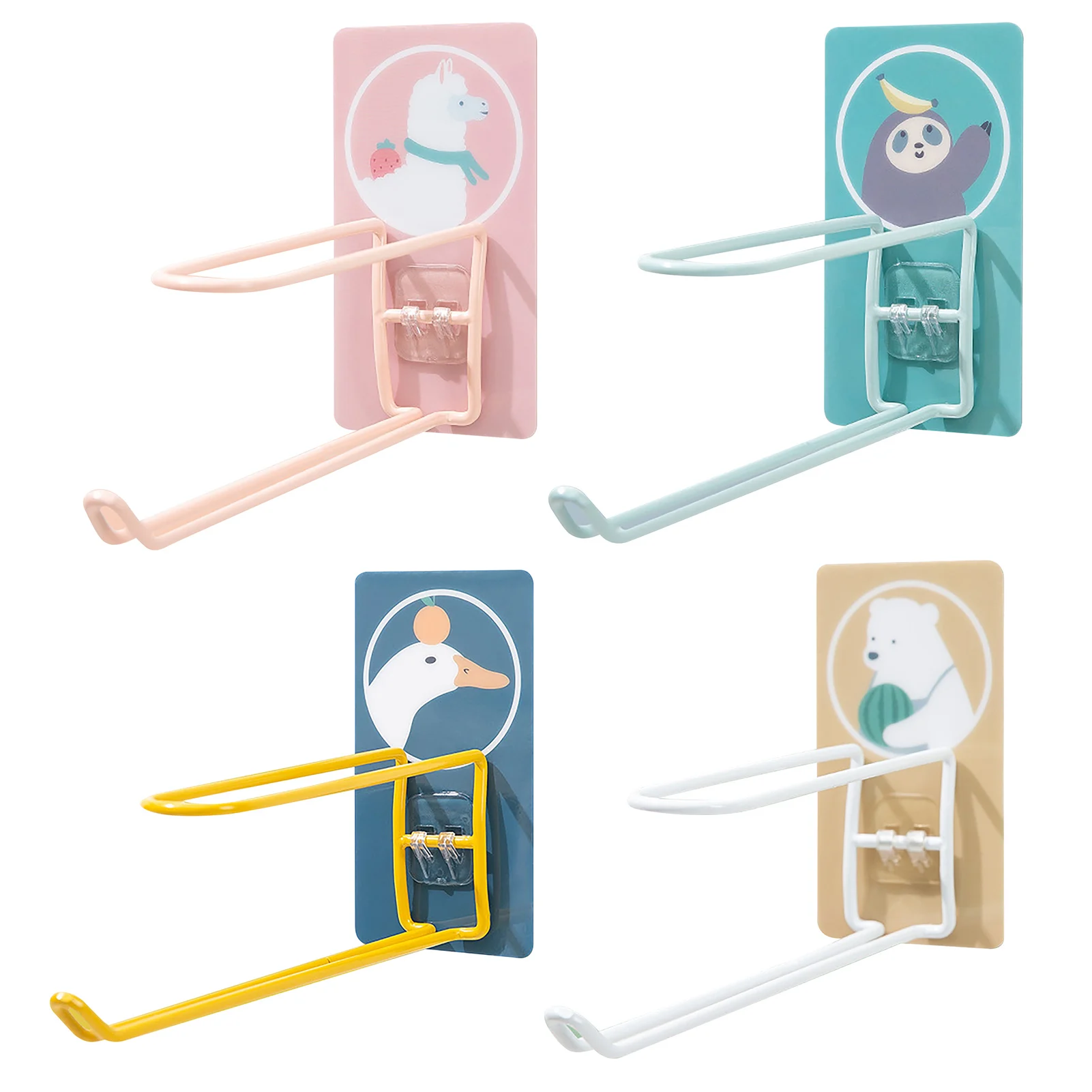 Wall Hanger Wall Mounted Coat Rack Cartoon Animal 2 Layer Storage Space Saving Acrylic Adhesive Wrought Iron Spray Wall Hanger