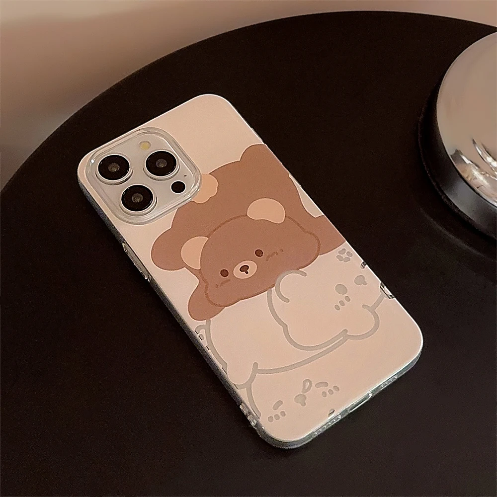 Ins Cute Cartoon Bear Clear Case for iPhone 15 14 13 Pro Max 12 Pro Plus 11 XR XS 8 7 SE2020 Hollow Out Cover image 3