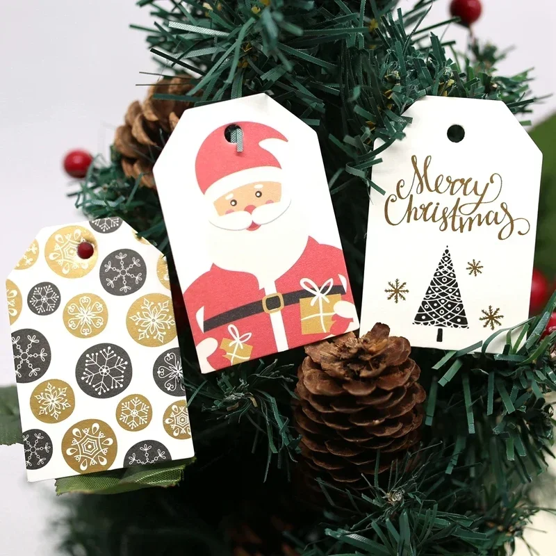 Merry Christmas Series Paper Hang Tags DIY Kraft Santa Claus Paper Cards Christmas Party Labels Gift Wrapping Supplies 50pcs